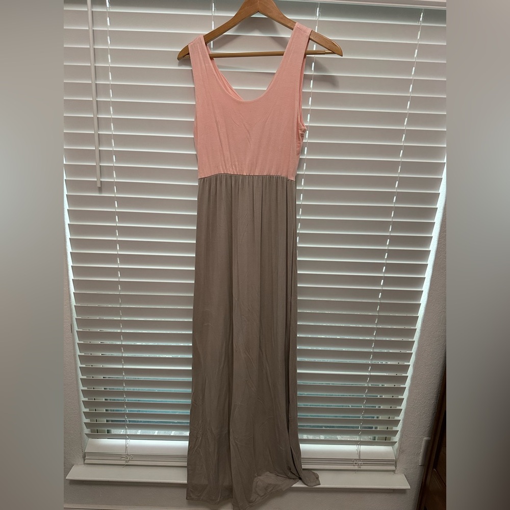Pinkblush Maternity Pink and Taupe Two-Tone Maxi Dress